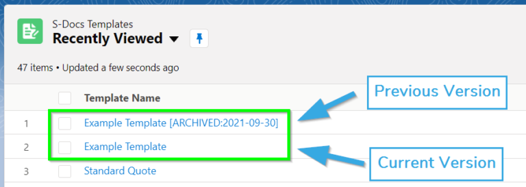 Manage Template Version History – S-Docs Knowledge Base